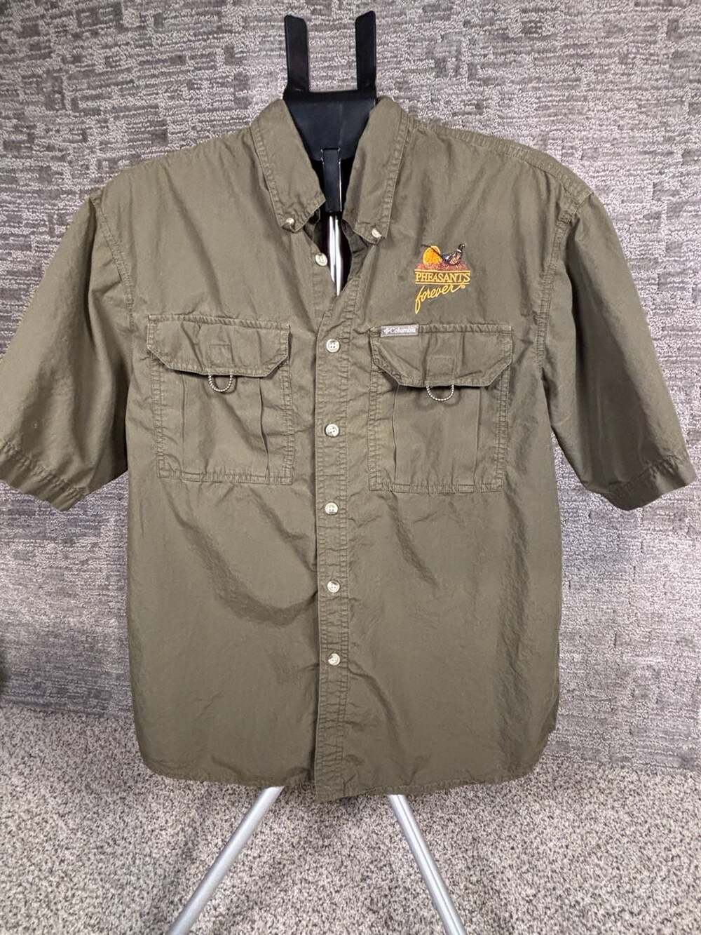 Columbia Pheasants Forever Short Sleeve Utility Shirt Olive Green Men's M 173